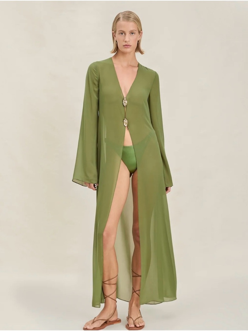 DEVON WINDSOR Olive Green Sheer Long Swim Coverup